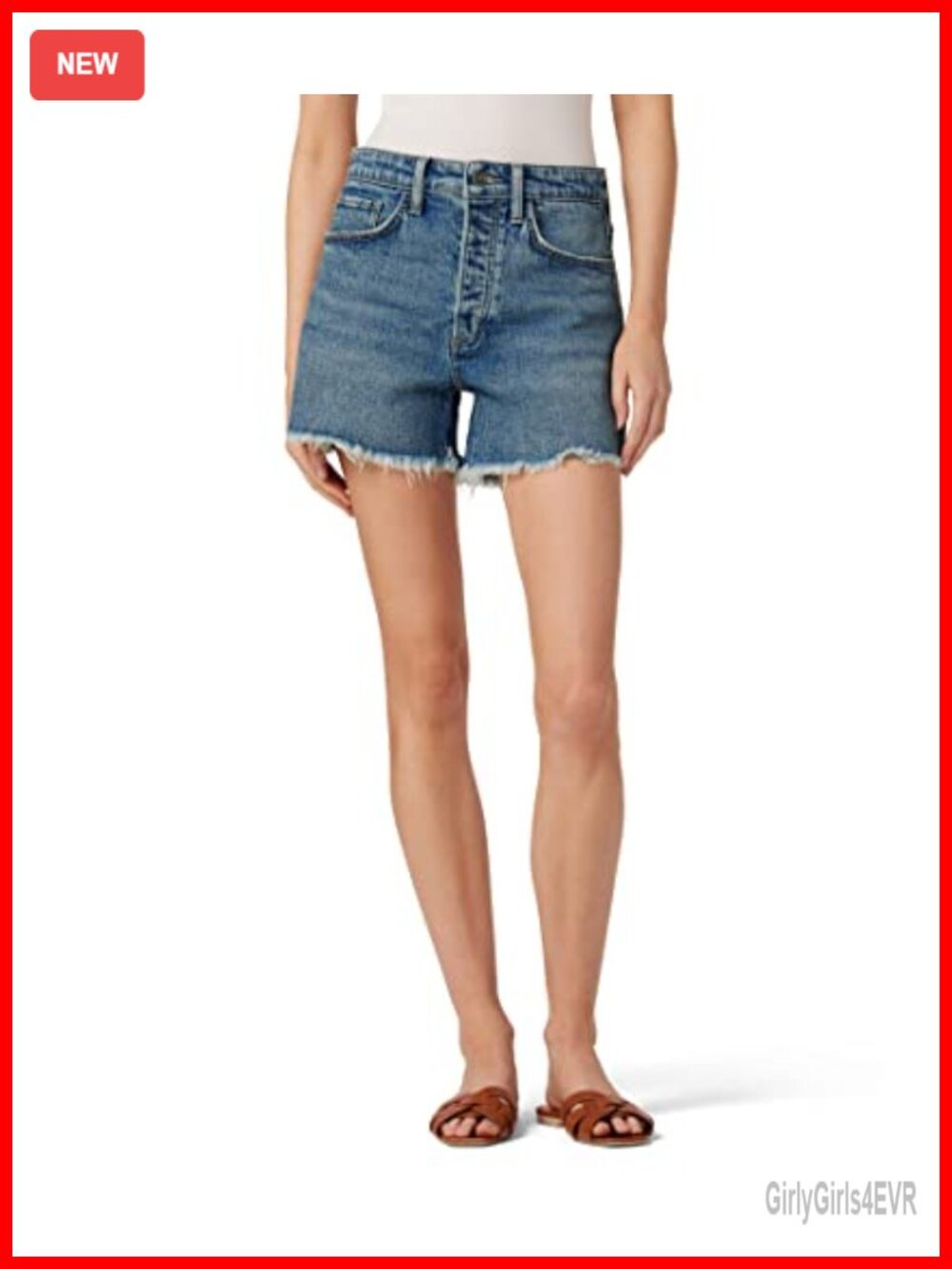 High Rise Relaxed Fit Denim Shorts with Frayed Hem
